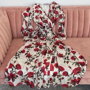 Ivy City Co Cream Maxi Dress with Red Floral Print